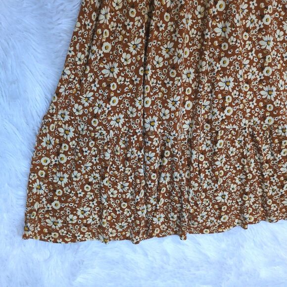 Lascana Floral Sundress V-Neck Brown Orange Short Sleeve Cottage Boho Womens 4 - Picture 3 of 8